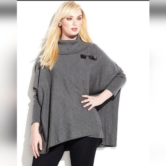 CALVIN KLEIN Black Buckle-Detail Turtleneck Poncho. Size S/M NWT - Picture 11 of 16